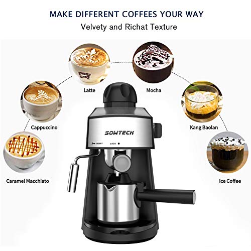 Espresso Machine 3.5 Bar 4 Cup Espresso Maker Cappuccino Machine with Steam Milk Frother - Thumbnail 2