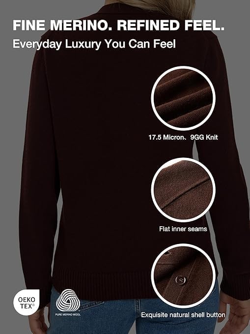Knit Cardigans for Women - 100% Merino Wool Sweater V-Neck Chunky Warm Open Front Jacket with Buttons for Fall Winter - Image 3