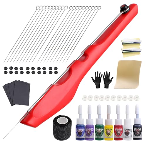 HAWINK Hand Tattoo Kit DIY Tattoo Tool Kit Kit with 7 Ink 20 PCS Needles for Tattoo Artists GK-HW803TN01-2