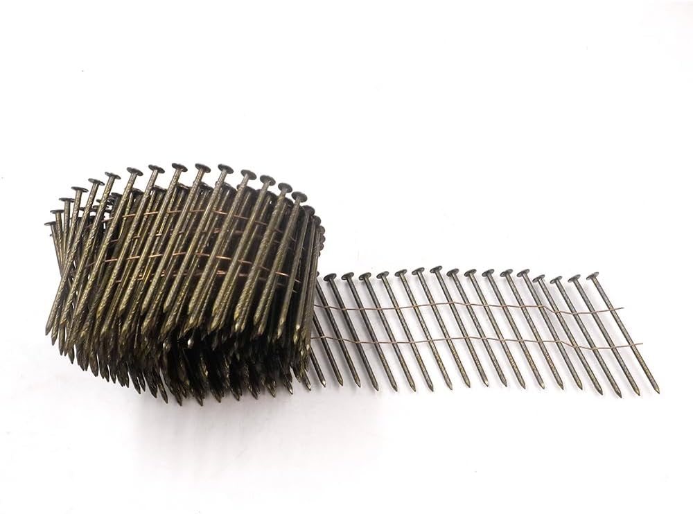 2 inch Coil Siding Nails 15-Degree Collated Wire Full Round-Head Ring Shank Hot-Dipped Galvanized Framing Nails 1200 Count