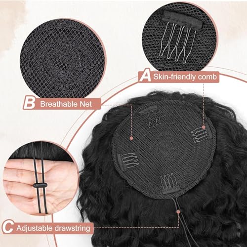Cola de caballo rizada ajustable para solucionar el cabello fino con red transpirable 4