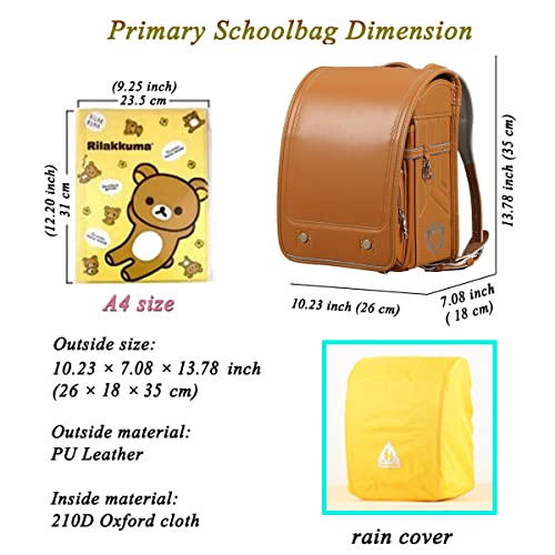 Randoseru Ransel backpack automatic Japanese school bag boys girls leather light weight Rain Cover(Brown)2