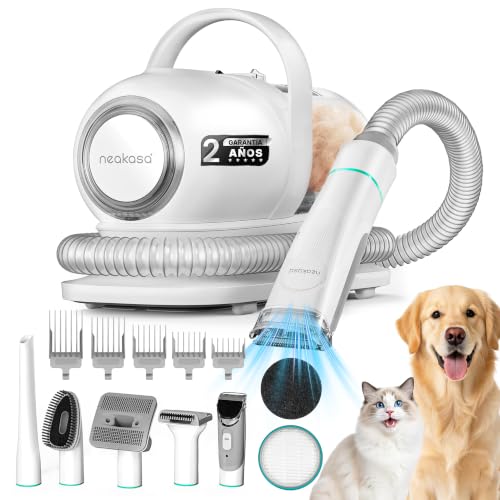 Neakasa Cortapelos Perros y Gatos con aspirador pelos mascotas, 99% Succión de Pelo, Maquina cortar pelo Silenciosa, 5 herramientas de belleza - cepillos para gatos y perros