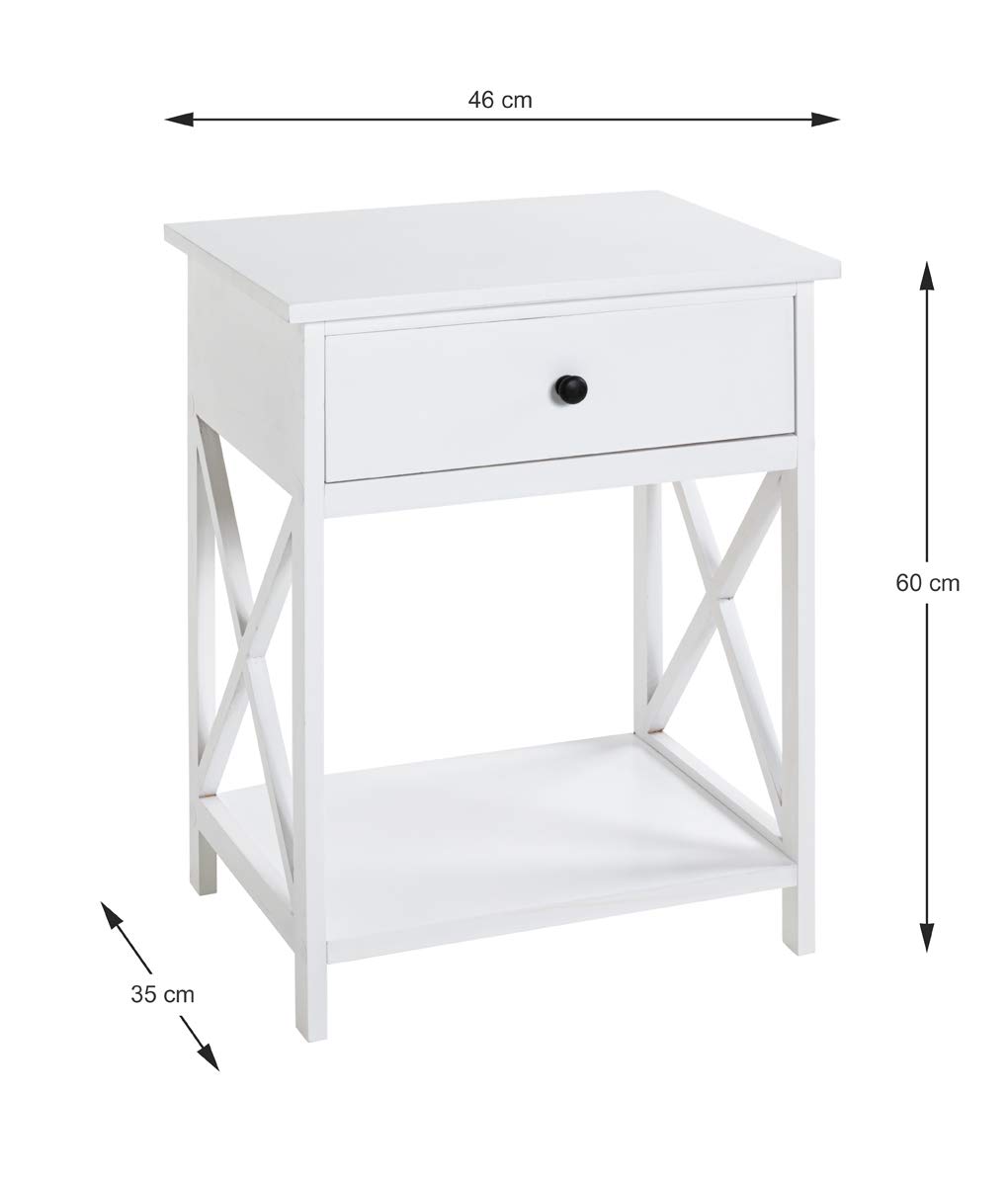 HAKU Mesa auxiliar blanco, blanco, MDF - Dim.: AN 46 cm x AL 60 cm x P 35 cm, Estilo: Escandinavo