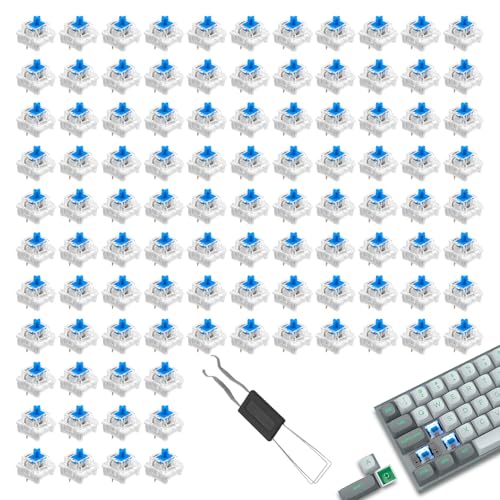 Image of Keyboard Switches, 100 Pcs Blue Mechanical Keyboard Switches, Keyboards Clicker with Transparent Caps, Suitable for Diy Kits, Led Gaming Keyboards, Etc(Includes a Switch Puller)