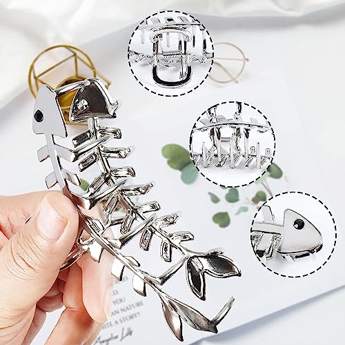 Hifanmm Fish Bone Hair Clips Silver Metal Hair Accessories For Women Girls Elegant Fishbone Shape Hair Claw Clips Shiny Hairpins Strong Hold Nonslip Hair Clip For Thick Or Thin Hair Goddess Look 1 Pcs thumb #4