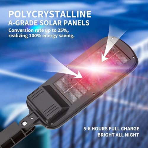Image of High Brightness LED Solar Street Light for Parking Lot, Dusk to Dawn Waterproof Outdoor Light with Motion Sensor & Remote Control for Street, Garage, Yard & Security