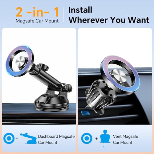 Image of Coolpow for MagSafe Car Mount【Windshield+Vent+Dash】Magnetic Phone Holder for Car Phone Holder Mount Cell Phone Holders for Your Car Accessories Suction Phone Mount for Car Truck Stand for iPhone 17 16