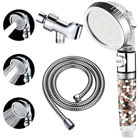 KAIYING Filtered Shower Head with Pausing Switch, High Pressure Hand Held Detachable and Removable Filter Showerhead with 5Ft Hose, Adjustable Angle Bracket (Transparent) Cover
