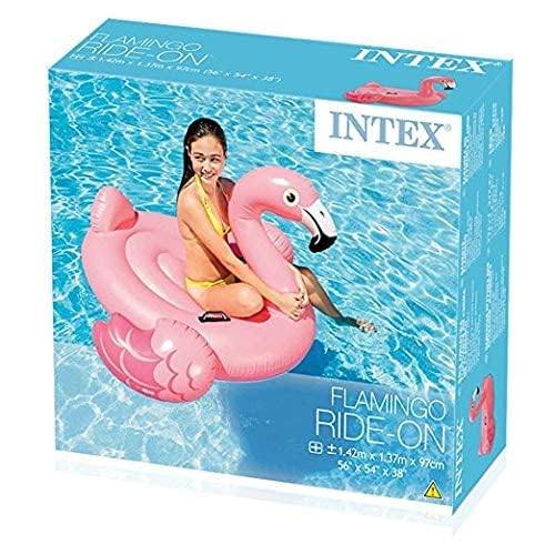 Image of Ride-On Air Inflatable Swimming Pool Float| Adorable Children Safety Rider Tube Ring for Water Fun |Floater Raft Lounger Mattress for Kids & Adults with Handles (Age 3+) (Pink Flemingo)