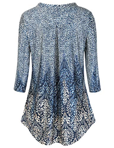 BAISHENGGT 3/4 Sleeve Tops for Women Notch V Neck Floral Work Blouses Dressy Casual Loose Fit Going Out Tunic Tops