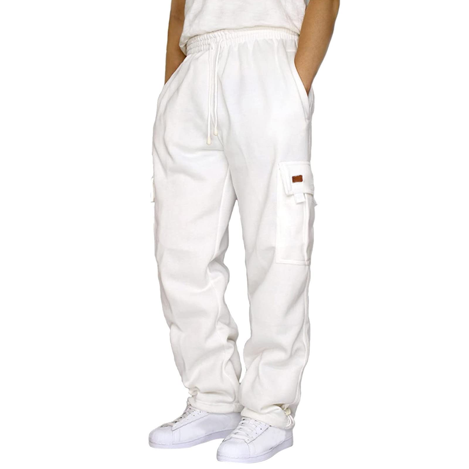 Cargo Sweatpants for Men Big and Tall Fleece Baggy Sweat Pants Open Bottom Jogger Workout Sweatpants with Pockets