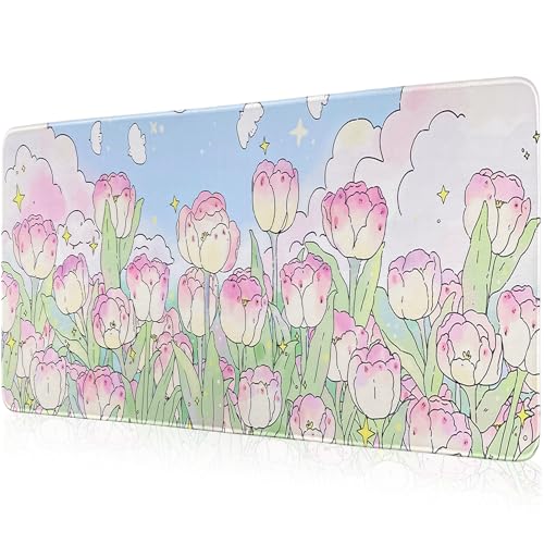 Grand tapis de souris de jeu 80x30 cm tapis de bureau xxl tulipes mignonnes pour pc portable