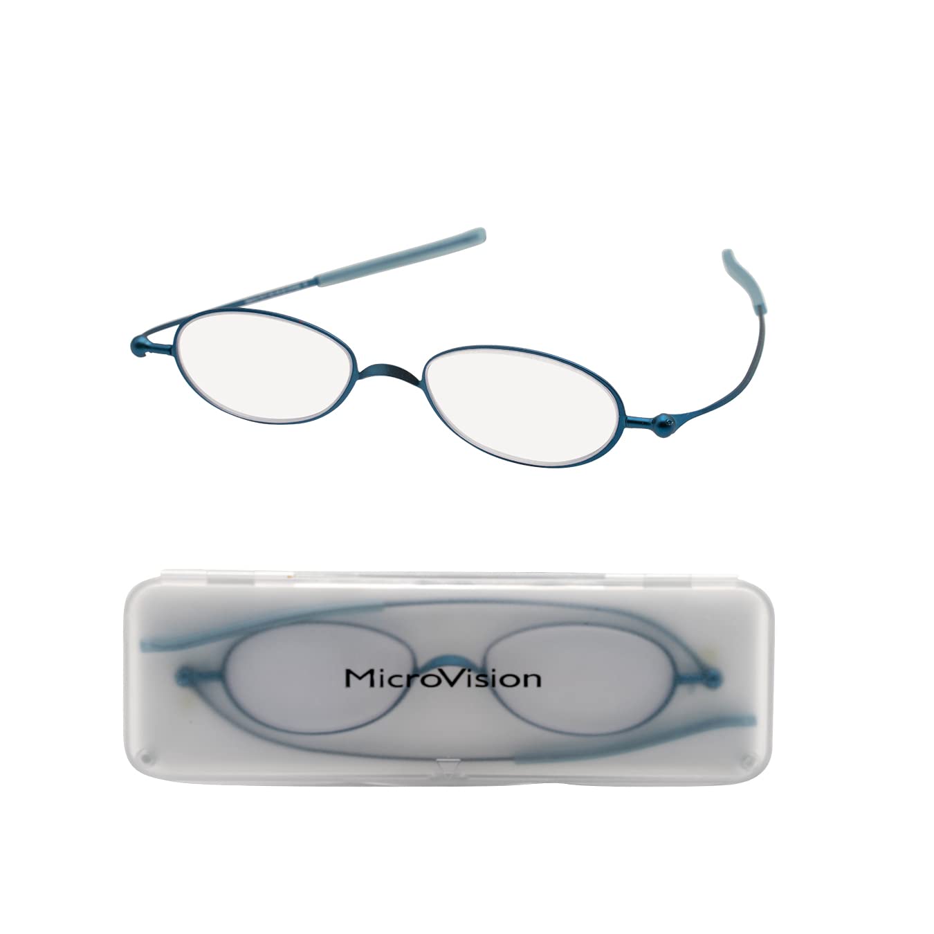 Flat Fold Ion Reading Glasses With Patented Rolling Hinge Technology and Compact Case, Unisex, Pocket-Sized Foldable Eyeglasses, Slim, Lightweight, Blue Oval, +3.00