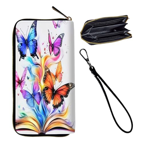 Wristlet Wallet for Women Teen Girls Womens Wallet RFID Blocking Credit Card Holder with Removable Wristlet,Leather Phone Wallet Clutch Large Capacity Ladies Travel Purs,Color butterflies