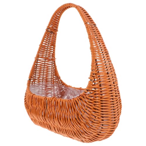 PRETYZOOM Imitation Handwoven Wicker Handbag Basket Purse Women Straw Tote Boho Tote Bag For Summer Beach Casual Vacation Chic Brown