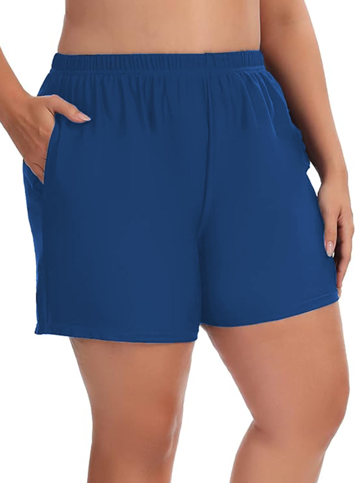 Aderea Women's Plus Size Swim Shorts High Waisted Bathing Suit Bottoms Long Swimsuit Board Short Tankini Trunks with Pocket