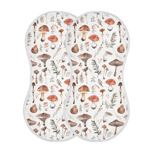 Image of Muslin Baby Burp Cloths Set of 2, Soft Absorbent Simple Wild Mushrooms Muslin Washcloths, Bibs, Face Towel for Newborn Boys Girls, 22 x 11 Inch
