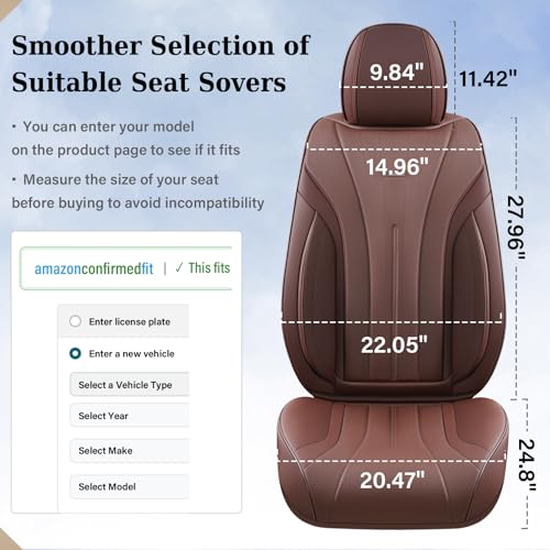 Image of Coverado Front Seat Covers for Cars, Universal Car Seat Covers, 2 PCS Waterproof Leather Seat Cover, Driver Seat Covers Front Car Seat Protector, Breathable Car Seat Cushions Fit for Most Cars, Coffee