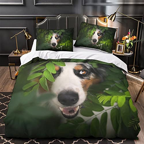 Housse de couette imprimée en 3D motif Berger Australien ensemble de literie 3 pièces 200x200