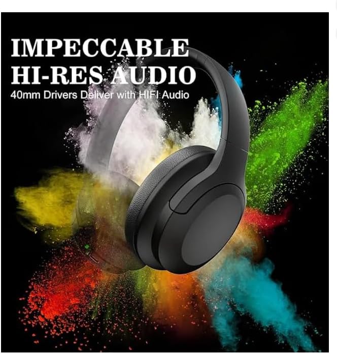 Mitone ANC 5.1 headphones surrounded by colorful audio waves, indicating Hi-Res Audio.