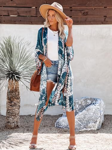 Moss Rose Women's Beach Cover up Swimsuit Kimono with Bohemian Floral Print, Loose Casual Resort Wear2