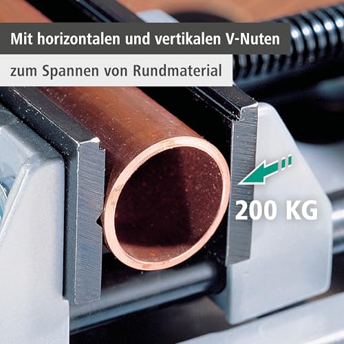 wolfcraft Universal-Schraubstock 100 mm - mit Schnellverstellung - Spannbacke Profi mit V-Nuten - für Bohrständer und Werkbänke - Spannkraft 200 kg, Spannweite 100 mm Backenbreite 100 mm - 3410000