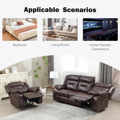 Image of EBELLO Faux Leather Recliner Sofa Furniture Set for Living Room, 1 Recliner Chairs, Two Seat Reclining Sofa Couch Set for Meeting Room, Dark Brown