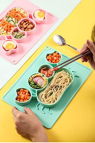 Tonwhar Silicone Divided Toddler Plates - Kids Dinner Plate With Built-In Placemat For Toddlers - Babies Cute Divided Plate (Blue Crab) #TOP4