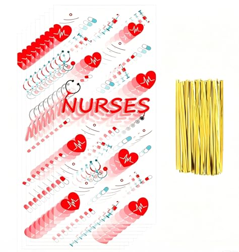 120 PCS Nurse Gifts Bags, Nurses Week Gifts, Nursing Cellophane Treat Bags, Clear Nurses Candy Cookie Goodie Bag with Twist Ties for National Nurse Day Nursing Graduation Congrats Party Favors Supplies