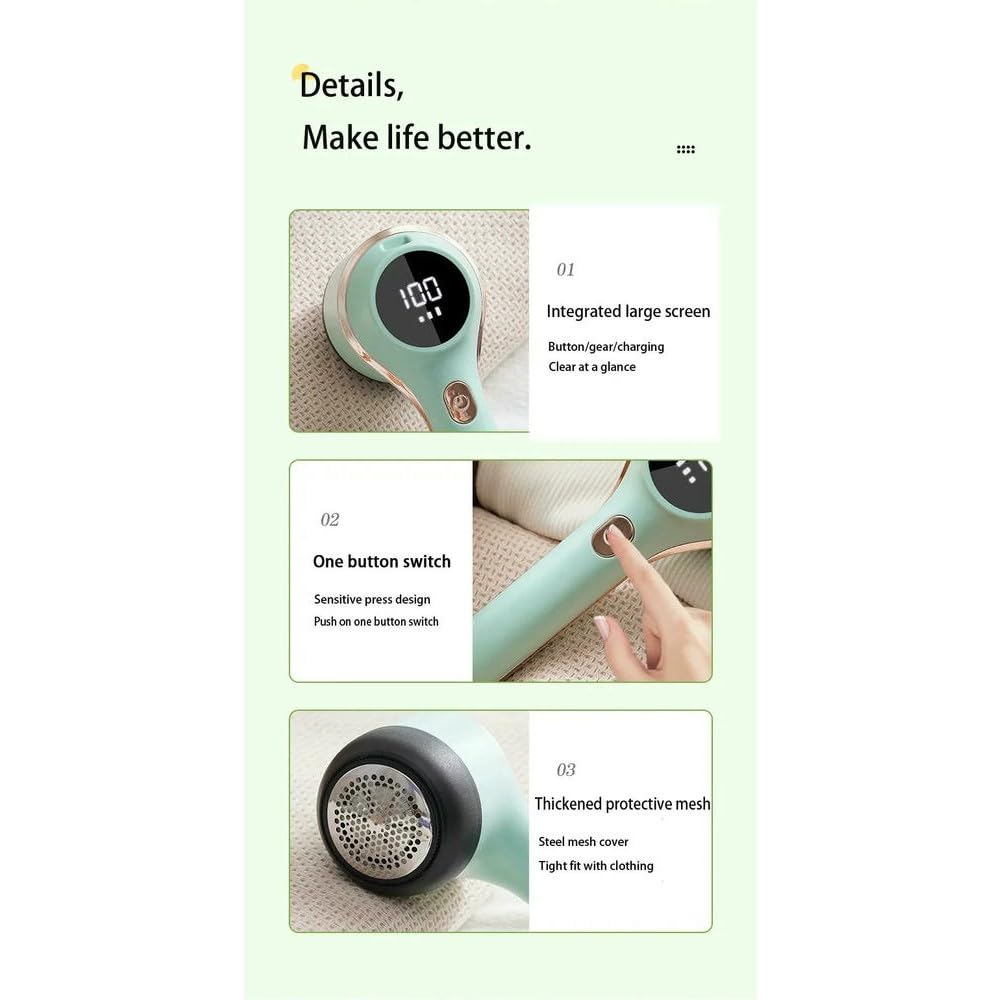 Quitapelusas eléctrico JJDFW con LED Digital Recargable para Ropa, suéteres, Telas y más.