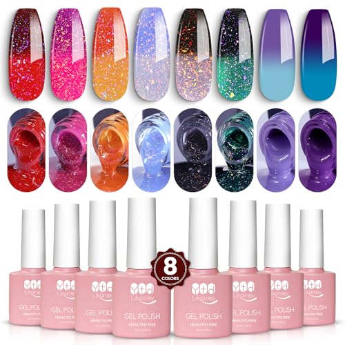 YTD Likomey Color Changing Gel Nail Polish Set,Fall Winter 8 Colo...