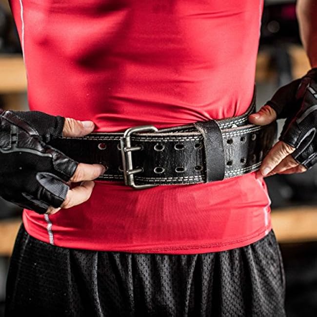 Harbinger Padded Leather Contoured Weightlifting Belt - 4 or 6¡± Width - Interior Suede Lining & Foam Cushioning - Heavy-Duty Dual Prong Steel Roller Buckle - for Lifting Support