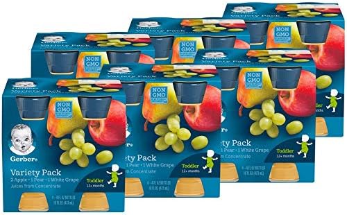 Gerber Juice Variety Pack, Apple, Pear, White Grape, 4 Ounce (24 Bottles)