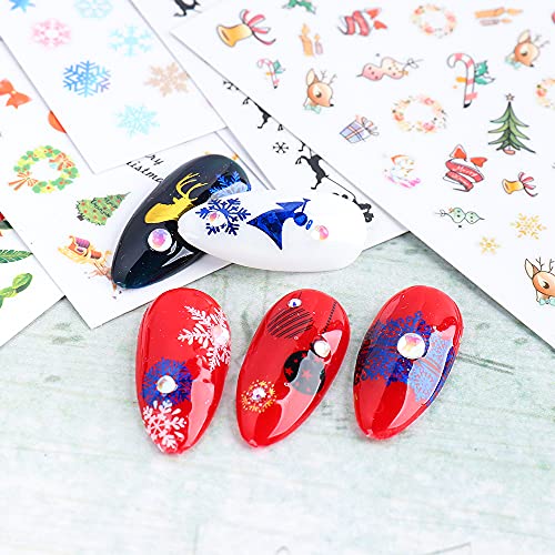 JMEOWIO 3D Nagelsticker Weihnachten, 12 Blätter Selbstklebend Nagel Sticker Schneeflocke Elch Nail Art Decals Design DIY… – Bild 6