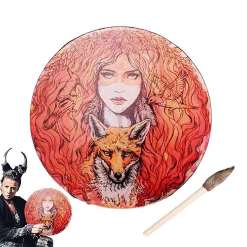 シベリアシャーマントラム - ドラムスティック ベジタリアン シャーマン ハンド ドラム サウンド ツール スピリチュアル ミュージック リフレクション | シャーマニック ハンド 木製ビーター | ロープ編みハンドル 後部に | ディープレゾ