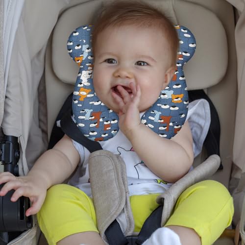 Image of Baby Travel Pillow, Infant Kid's Cushion Soft and Skin Friendly for Car Seat, Pushchair and Stroller (Blue Bear)
