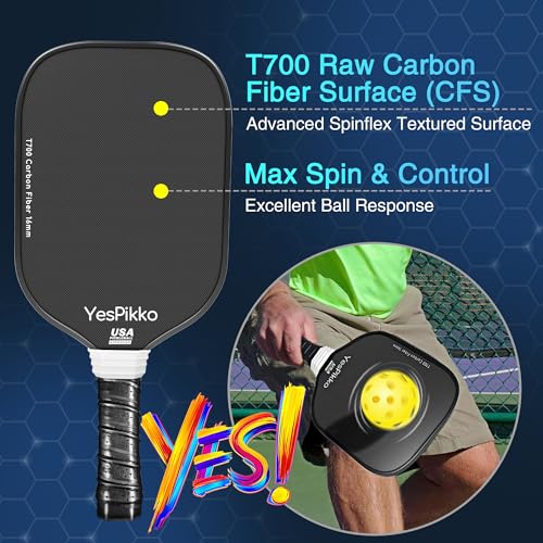 Pro Pickleball Paddle, T700 Carbon Fiber Surface (CFS), High-Grit Spin, 16mm Lightweight Core, Oversized Sweet Spot, Power-Control, Non-Slip Sweetproof Grip, Shock-Absorbing & Noise-Reducing