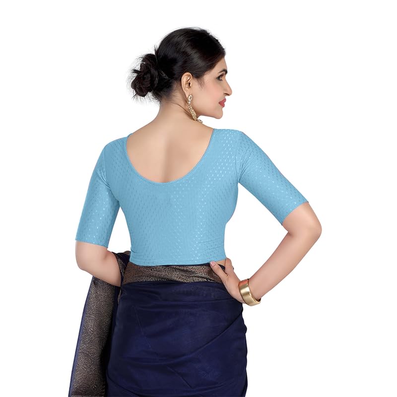 Image of FINESTFIT Round Neck Stretchable Elbow Sleeve Readymade Saree Blouse for Women, 100% Cotton Dobby Fabric