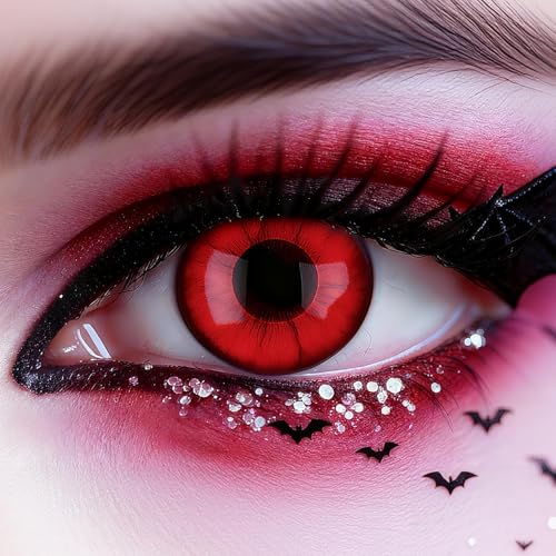 Kontaktlinsen Rote Ohne Stärke - 2 Stück(1 Paar) Kontaktlinsen Farbig Rot mit Kontaktlinsenbehälter für Halloween Vampir, Zombie, Fasching Cosplay (0.0 Dioptrien, Tageskontaktlinsen)