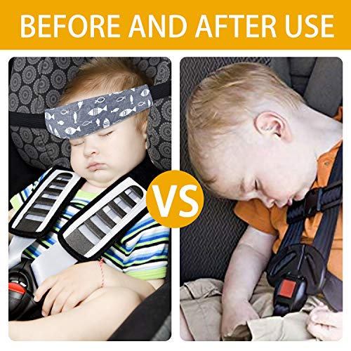Image of Baby Carseat Head Support,Car seat Straps Pillow Support Ban,Stroller Neck Relief Strap Headrest,Slumber Sling Sleep Positioner for Toddler Infants Child Children Kids(Gery Unicorn + Fish)