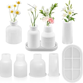 5 Stück Silikonform Vase, Gießformen Silikon, 4 Vasen + 1 Paletten, Gießform für Blumentopf, DIY Resin Formen, Epoxidharz Moulds
