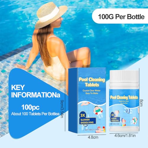 Chlortabletten für Pool, 100PC Clortabellten Pool 4 in 1 Langzeit mit Desinfektion, Chlortabletten für Whirlpool, Pools Cleaning Tablets, Reinigungstabletten für Pools, Wassertank,Whirlpool, Spa(100g)
