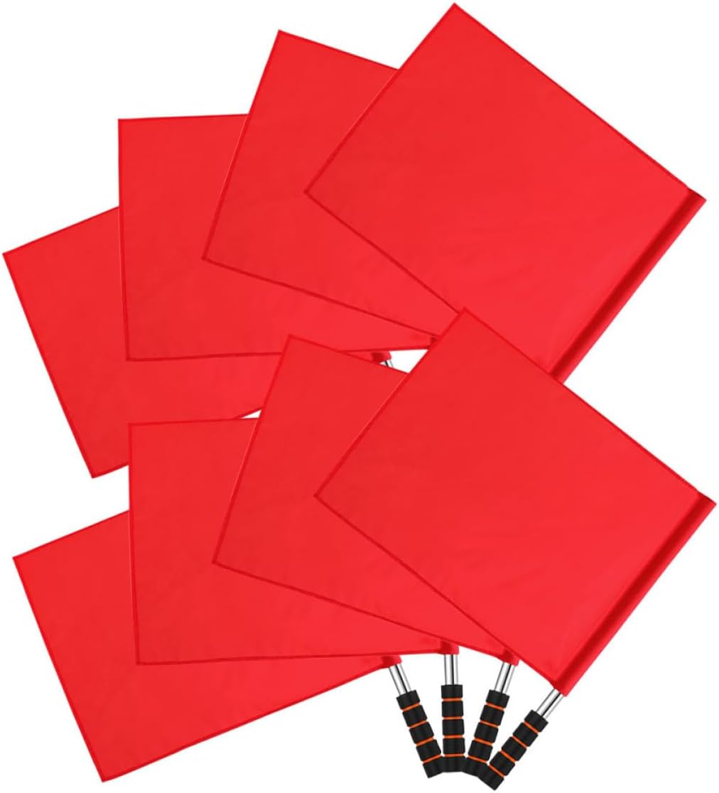 8pcs Red Handheld Flags Stainless Steel Pole Railway Warning and Referee Flags for Track Field Sports Training