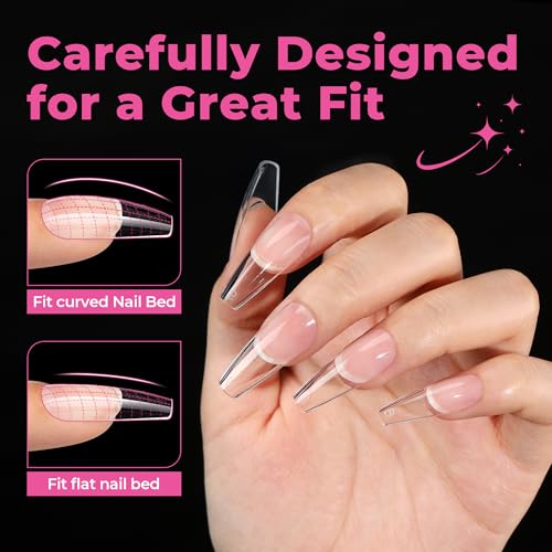 Image of UNA GELLA Long Coffin Nail Tips, 216pcs Clear Long Coffin Gel Nail Tips False Fake Press on Nails Tips Full Cover Acrylic Nails Coffin Shaped For Nail Extension DIY Salon Soft Gel Tips 12 Sizes