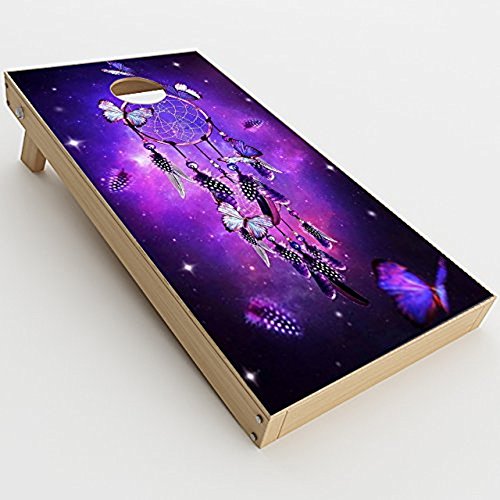 Skin Decals Vinyl Wrap for Cornhole Game Board Bag Toss (2xpcs.) / Dreamcatcher Butterflies Purple