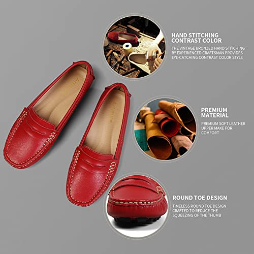Artisure Women's Classic Handsewn Red Genuine Leather Penny Loafers Driving Moccasins Casual Boat Shoes Slip On Fashion Office Comfort Flats 6.5 M Us Sks-1221Hon065 #TOP2