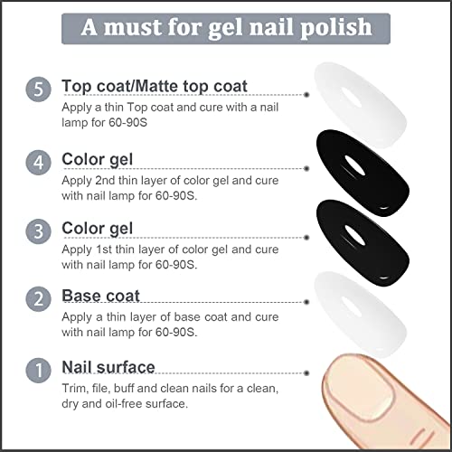 Jodsone 10 Pcs Gel Nail Polish Kit Black And White 2 Color No Wipe Base Gloss Matte Top Coat Soak Off Nail Polish For All Seasons Simple Gifts For Females #TOP3