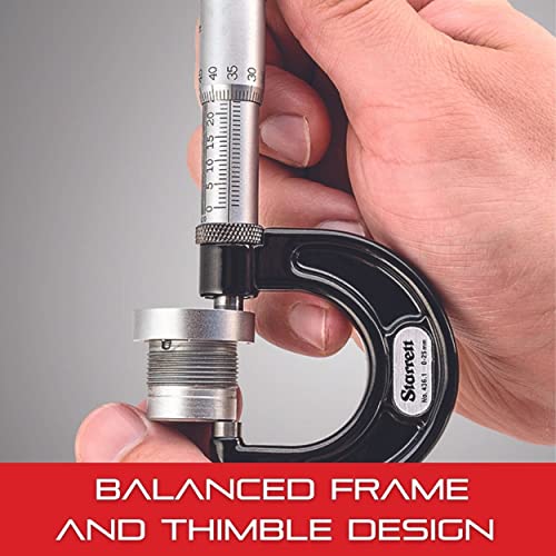 Starrett Outside Micrometer With One-Piece Spindle, Satin Chrome Finish And Tapered Frame - Quick And Easy Adjustment, 0-1" Range.0001" Graduations - T436.1Xfl-1 #TOP7