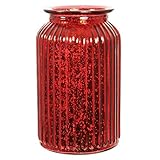 Jarrón de flores de color rojo estriado para decoración del hogar (18,5 cm)